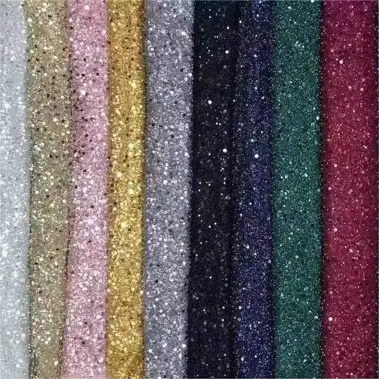 Width 130 cm Polyester Sparkly Sequins Embroidery Beads Mesh Fabric Heavy Tulle Lace Fabric for Wedding Dress Curtain