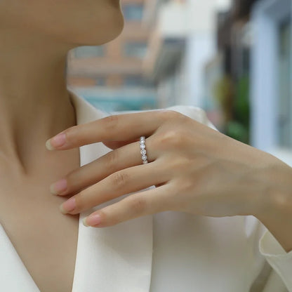 Female 925 Sterling Silver Luxury Women Fine Jewelry Rings Rhodium Plated Rings Bezel Setting Moissanite Eternity Rings
