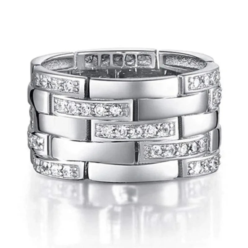 Q653 Silver Diamond Rings Round Brilliant Cut Natural G Color Classic Unisex Wedding Jewelry