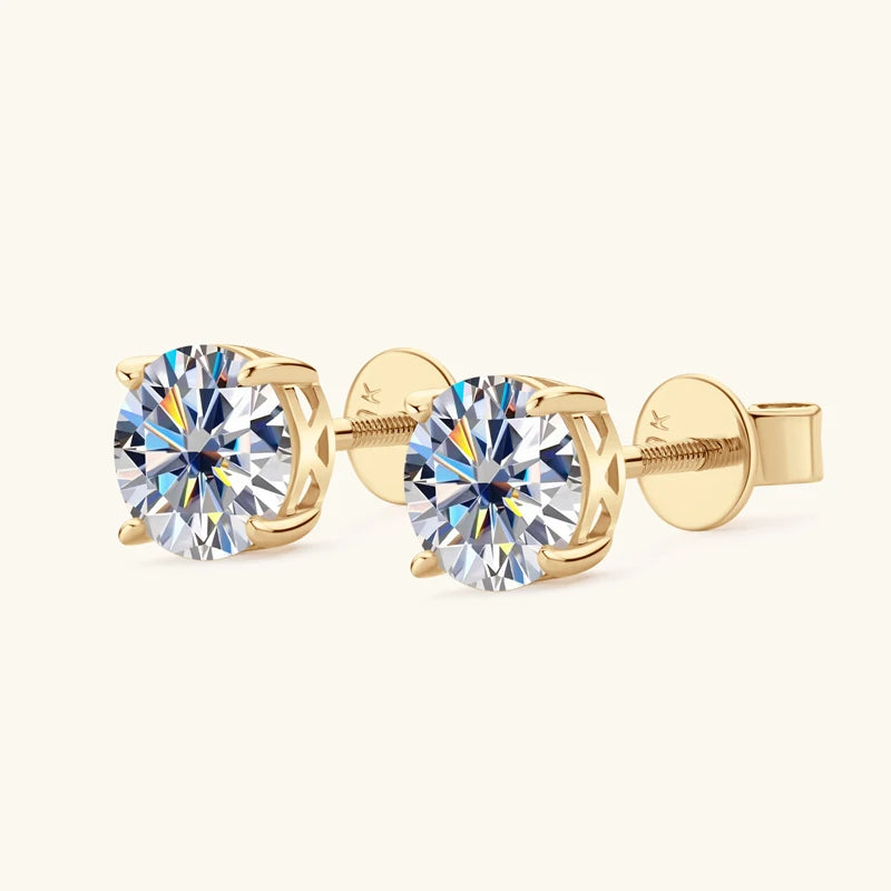 Free Shipping10K Solid Gold Round Cut 6mm(0.80ct) Moissanite Trendy Stud Earrings Classic Single Stone Four Claw Engagement Gift