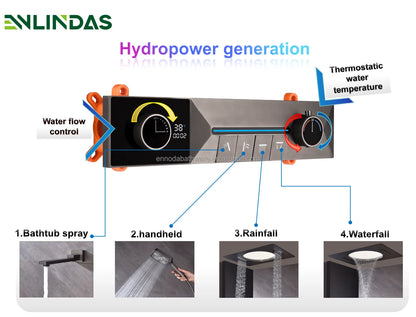 4 Way Shower Diverter Valve Digital Temperature Display Control Mixer Valve Modern Push Button Shower Faucet Valve