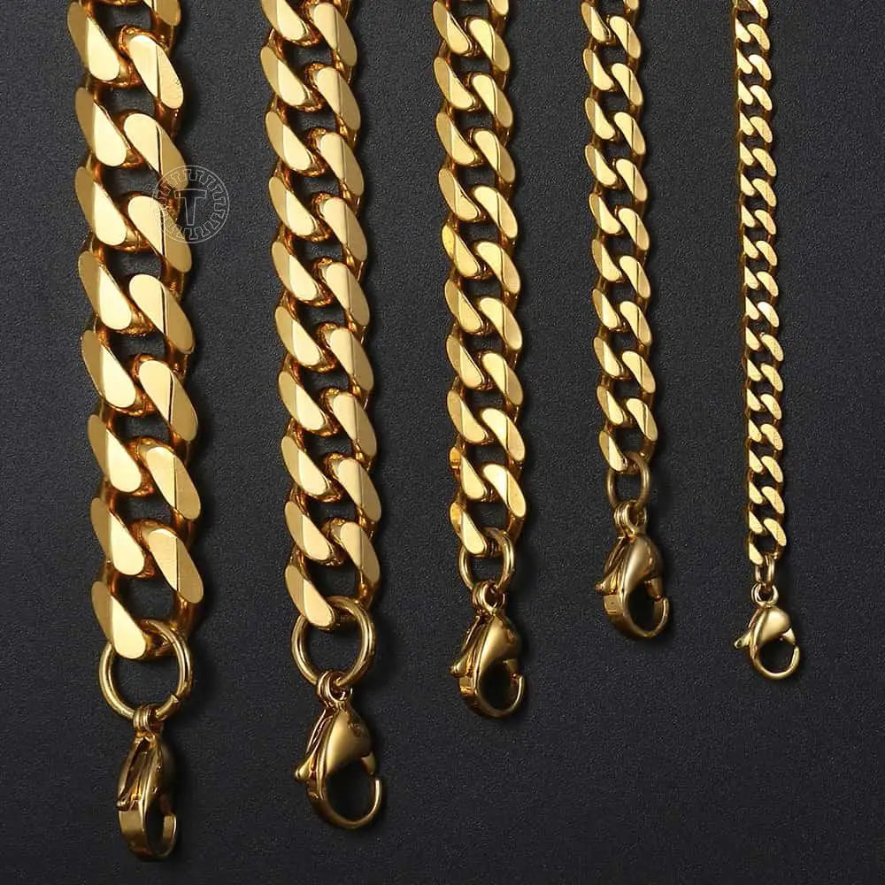 Hiphop Stainless Steel Necklace Curb Cuban Link Chain for Men Women Gold Color Solid Metal Punk Jewelry Gift