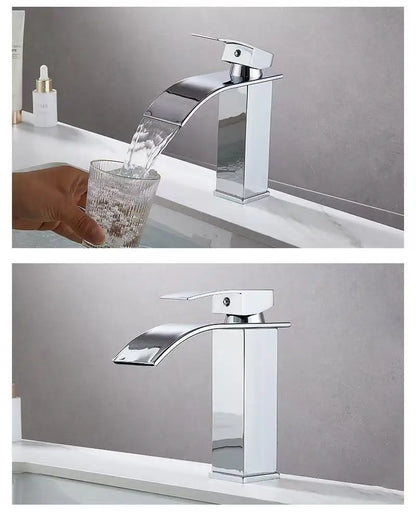 Hot Sale Single Hole Deck Mounted Wash Basin Faucet Modern Flat Mouth Waterfall Hot Cold Water Bathroom Faucet