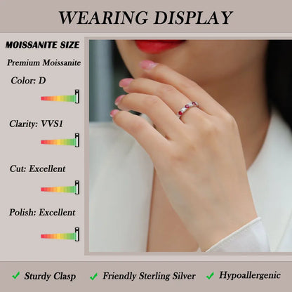 18K Gold & 925 Sterling Silver Plated Red & White Eternity Band 3mm Moissanite Ring Stackable Jewelry for Women Great Gift Idea