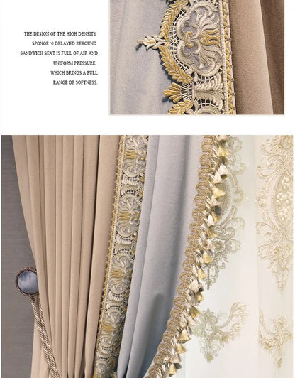 2025 Custom Curtain New Modern Luxury European Thick Velvet Embroidery Yarn Cloth Blackout Curtain for Living Room Bedroom