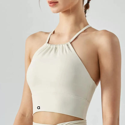 Women's Sexy Fitness Yoga Top, with Thin Straps, Cross-back, Short-length Woven Fabric, Suitable for Exercise