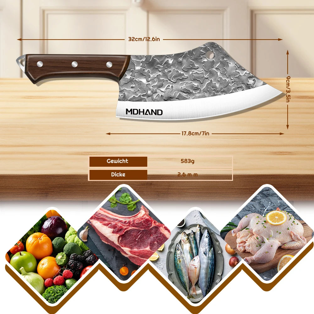 Custom Engraved Logo 7 Inch Heavy Duty Butcher Knife 2.6MM Thick Forged Blade Kitchen Meat Cleaver Knives