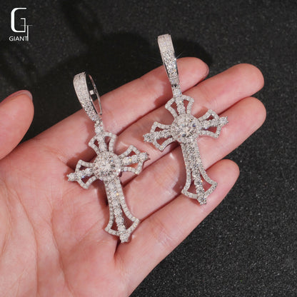 USA Warehouse Ready to Ship Cross Charms Pendant 925 Sterling Silver Moissanite Iced Out Cross Pendant Men Pass Diamond Tester