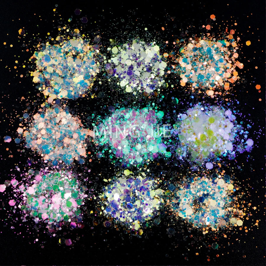 Free Samples Opal Iridescent Chunky Glitter Mix Crystal White Colors 1kg for Crafts Face Nail Art