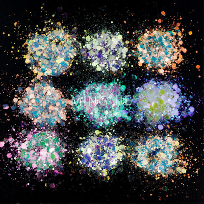 Free Samples Opal Iridescent Chunky Glitter Mix Crystal White Colors 1kg for Crafts Face Nail Art