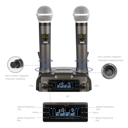 GAW-210 2021 New Magnetic Induction Charging Wireless Microphone UHF Microphone One for Two KTV Family Performance