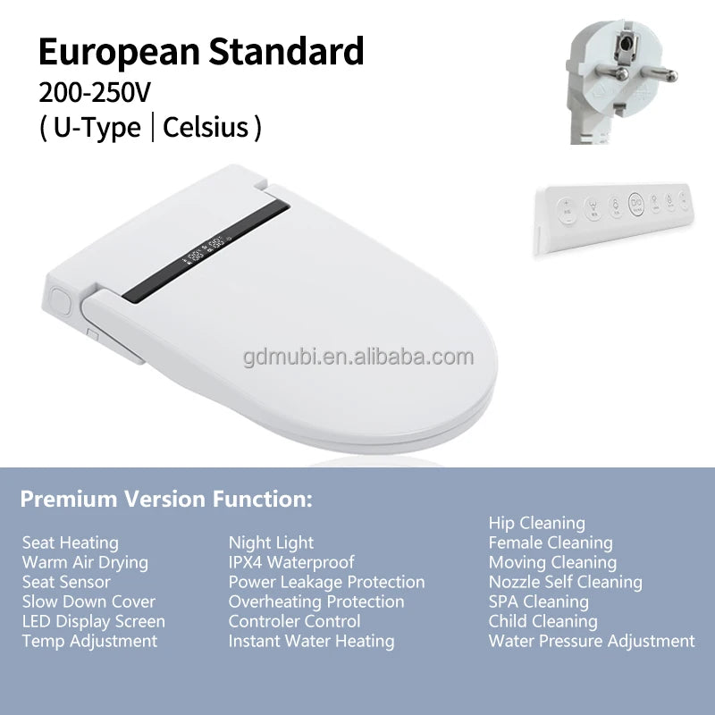 U Shape Ultra Slim Smart Toilet Seat Premium Version Auto Washing Cover Lid Intelligent Heated Toilet Seat With Remote