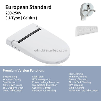 U Shape Ultra Slim Smart Toilet Seat Premium Version Auto Washing Cover Lid Intelligent Heated Toilet Seat With Remote
