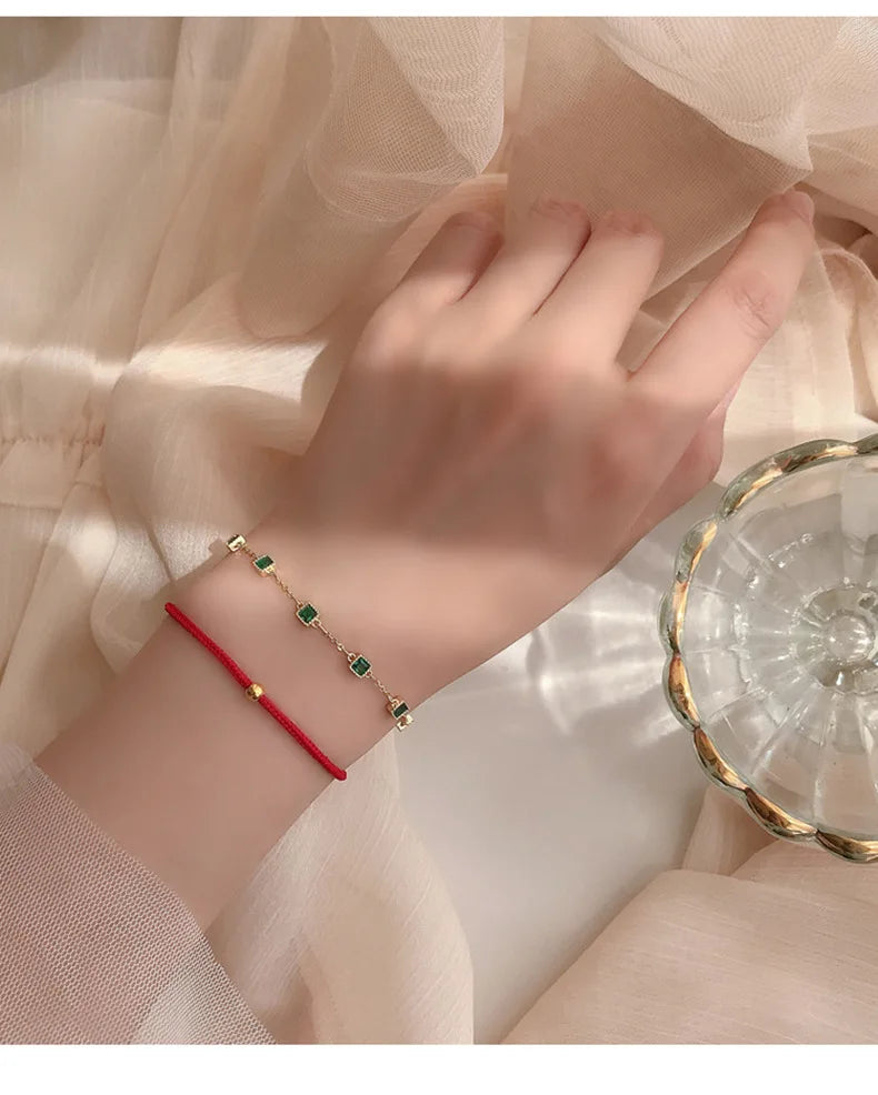 925 Sterling Silver Simple Emerald Crystal Bracelet For Women Light Luxury Temperament Mother's Day Jewelry Gift