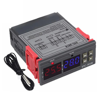STC-3018 Digital LED Display Thermostat Temperature Controller, Dual Display, Heating/Cooling Thermoregulator  NTC Sensor Probe