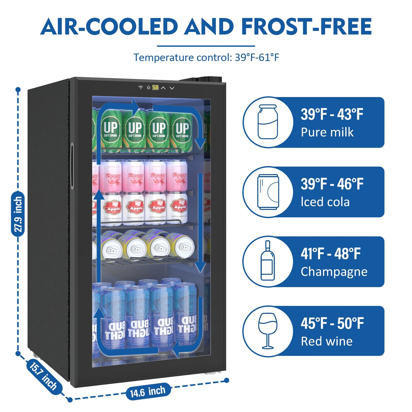 Beverage Refrigerator, 3.2 Cu.ft Mini Fridge with Glass Door, Adjustable Digital Temperature Control for Soda, Beer, Wine