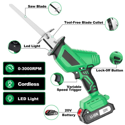 DIY Industrial Grade 20V Cordless Reciprocating Saw Electric Tool for Metal Wood PVC Plastic Materials