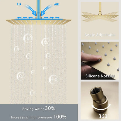 HONGDEC 3 Function  Rainfall Shower System Brushed Gold Bathroom Shower System Bathroom Shower Set