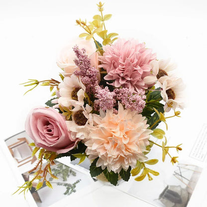 1 Bunch Rose Chrysanthemum Combination Bouquet High Quality Artificial Flowers Home Decor Autumn Decoration Diy Wedding Festival