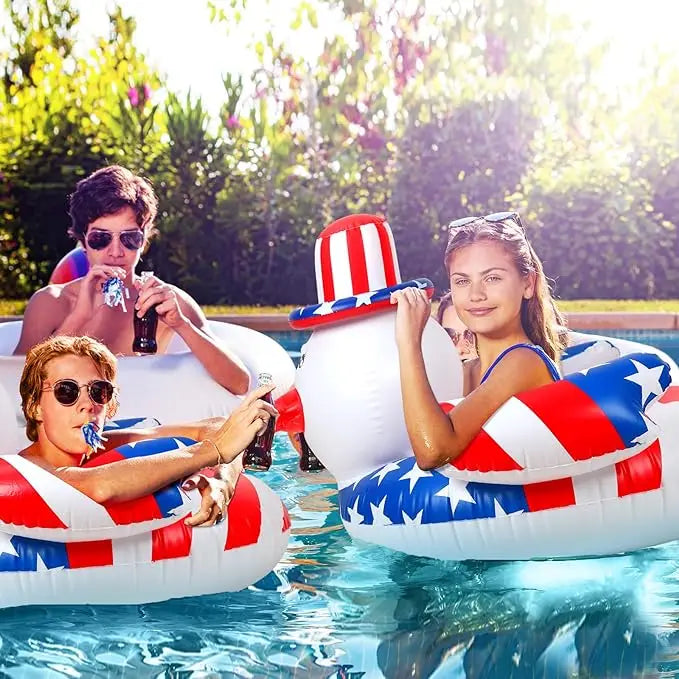 Inflatable Pool Floats  Ring Red White Blue Inflatable Pool Rafts Summer Beach Pool Party Supplies  for Independence Day