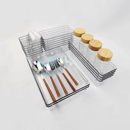 16pcs Kitchen/bathroom/office/jewelry Drawer Organizer Under Desk Drawer Organizer Set clear Storage Box
