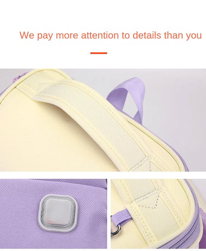Ultra-Light Female Student Backpack Waterproof Fashion 1-4-6 Grade Contrast Color Ridge Protection Burden Reduction for Primary