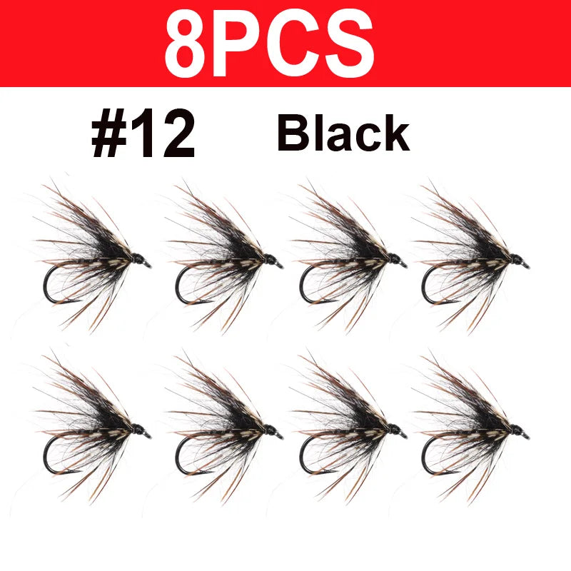 Vampfly 8PCS Size #12 Tenkara Nymph Wet Fly Trout Fishing Fly Soft Hackle Spider Trout Flies Bait Lures Black Orange Yellow