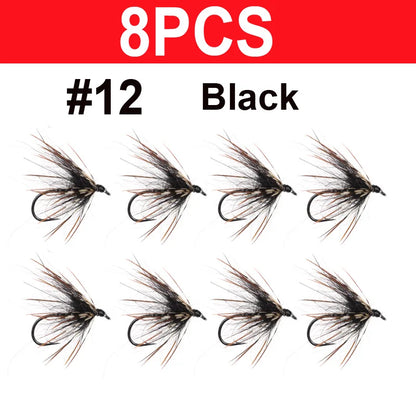 Vampfly 8PCS Size #12 Tenkara Nymph Wet Fly Trout Fishing Fly Soft Hackle Spider Trout Flies Bait Lures Black Orange Yellow