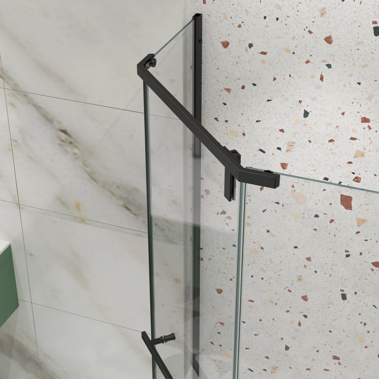 34.75" X 72" Frameless Neo-Angle Pivot Shower Door Matte Black 1/4" Tempered Glass