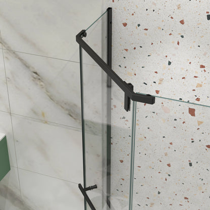 34.75" X 72" Frameless Neo-Angle Pivot Shower Door Matte Black 1/4" Tempered Glass