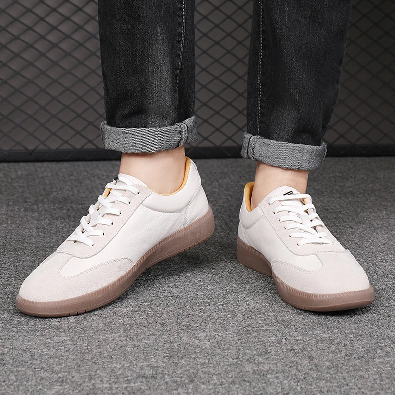 New Wholesale 2025 Classy All White Men Luxury Leather Sneakers Genuine Cow Lace-up Formal Black Casual Shoes Italy Brand Hot