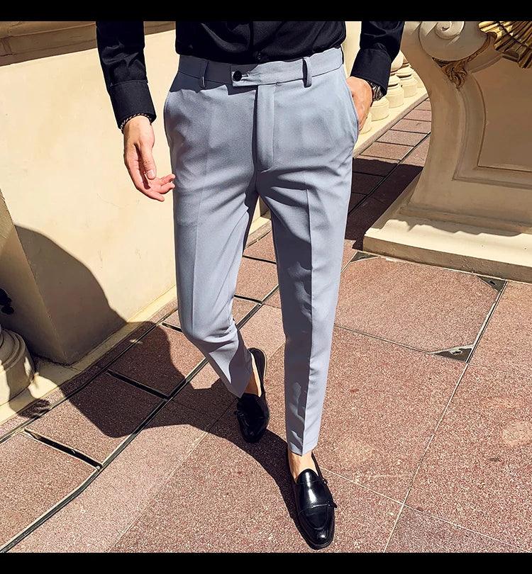 Boutique Fashion Solid Color Mens White Business Casual Suit Pants Male Slim Casual Trousers Wedding Dress Suit Pants