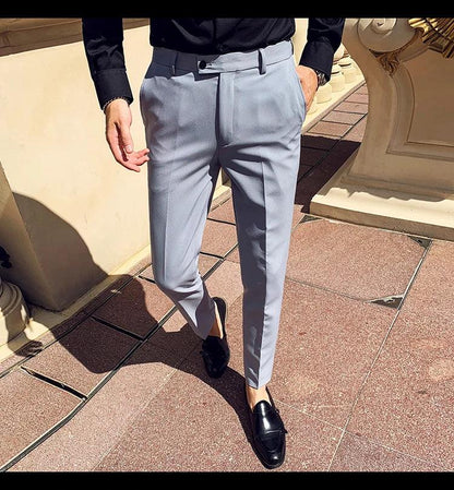 Boutique Fashion Solid Color Mens White Business Casual Suit Pants Male Slim Casual Trousers Wedding Dress Suit Pants