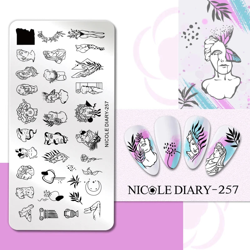 NICOLE DIARY Rose Flower Nail Stamping Plates Image Template Valentine's day Love Heart Printing Stencil Nail Art Manicure Tools