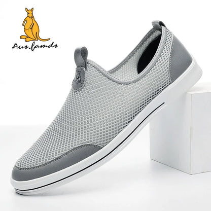 Men's Lightweight Cowhide Leather Casual Sport Sandals Kangaroo Logo Slip-On Lace-Up Summer Walking Style Shoes Breathable