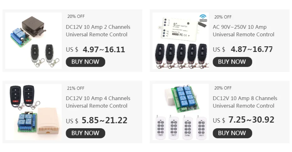 433Mhz RF Remote Control Circuit Universal Wireless Switch DC 5V 12V 24V 2CH rf Relay Receiver and Keyfob Transmitter for Garage