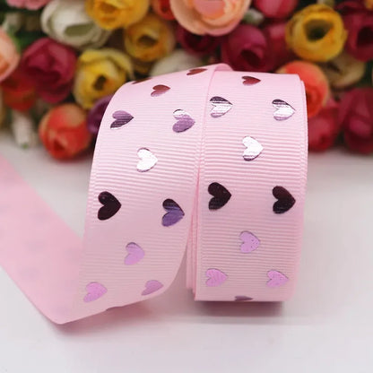 5 Yards 1" 25MM Valentine's Day Pink Gold Heart-Shaped Printed Ribbon For Hair Bows DIY Crafts Handmade Accessories M20012103