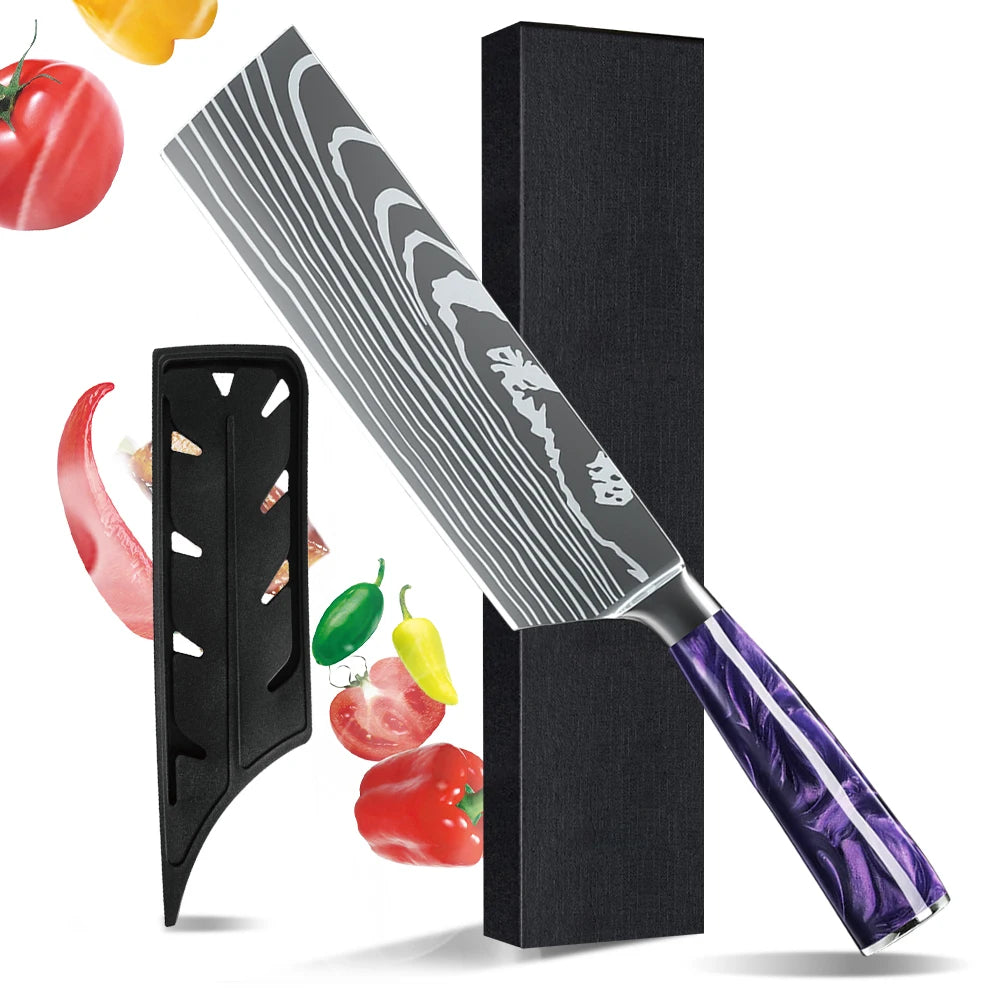 7 Inch Cleaver Kitchen Knife Stainless Steel Vegetable Chopping Chefs Knife Ultra Sharp Cooking Knives for Restaurant,Gift Box