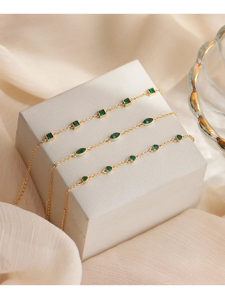 925 Sterling Silver Simple Emerald Crystal Bracelet For Women Light Luxury Temperament Mother's Day Jewelry Gift