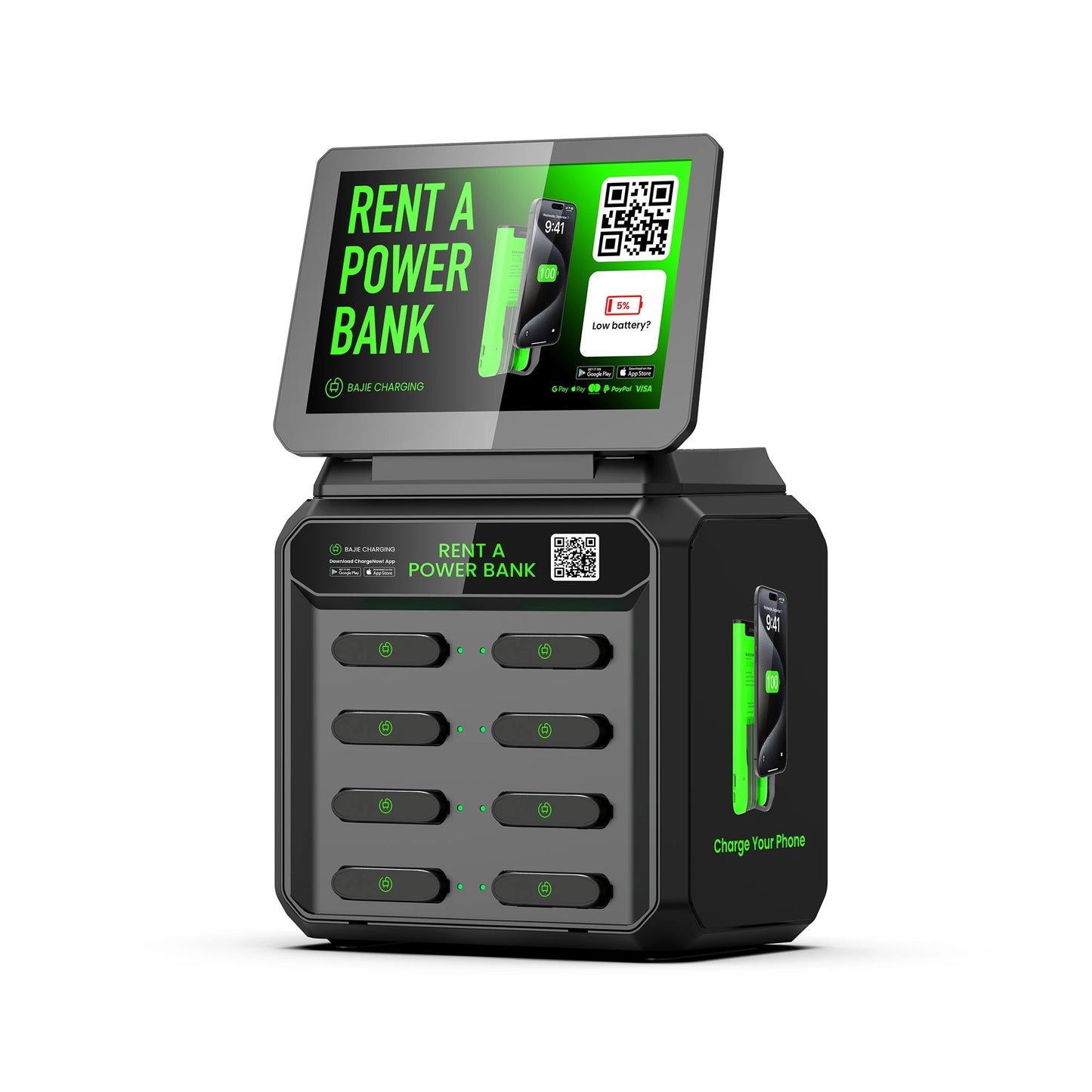 Portable Power Bank Station With 8 Slots and Phone Charging Station Overcurrent Protection 60W Solar Powered Kiosk Rental