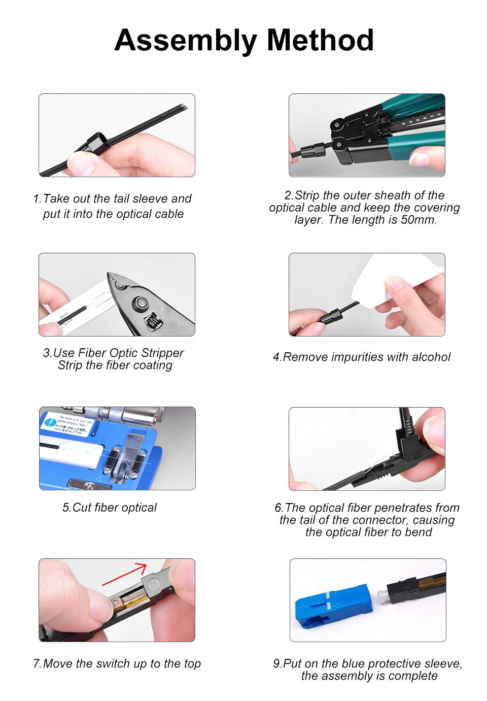 ONTi 50-400pcs SC APC Fiber Optic Fast Connector Single Mode Fiber Optic Adapter FTTH Fiber Quick Connector Field Assembly