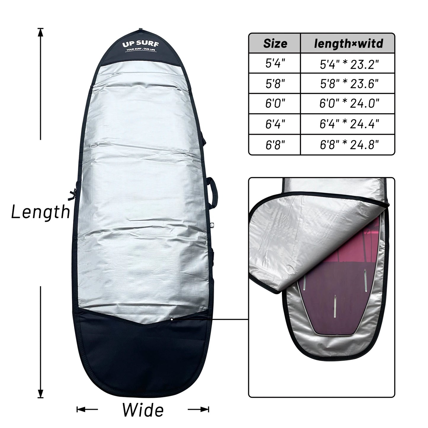 UPSURF Surfboard Travel Nylon Bag/Cover 5.4/5.8/6.0/6.4/6.8 600D Shortboard Bag