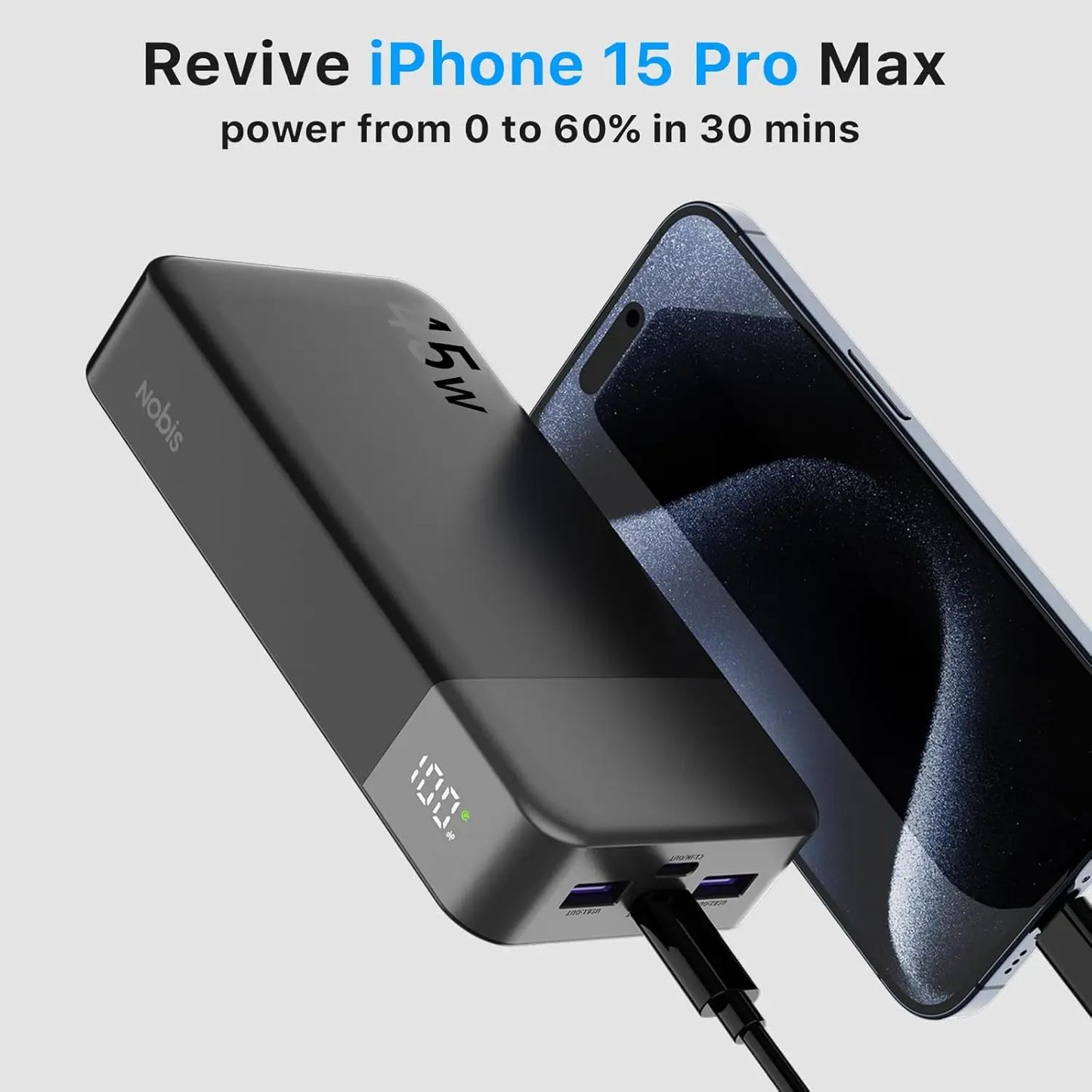 Massive 20000mAh 45W PD Portable Charger Charge 4 Devices Simultaneously, 0-60% in 30 Mins, Green Light Fast Charging Icon