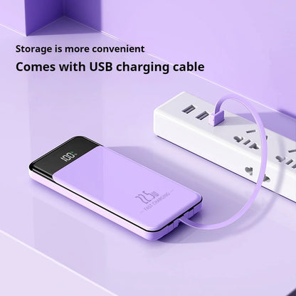 Custom LOGO PD22.5W Portable Ultrathin Charger Built-in Cable Mobile Power 10000mah Fast Charging 20W PowerBank 10000mah