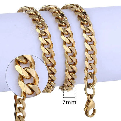 Hiphop Stainless Steel Necklace Curb Cuban Link Chain for Men Women Gold Color Solid Metal Punk Jewelry Gift