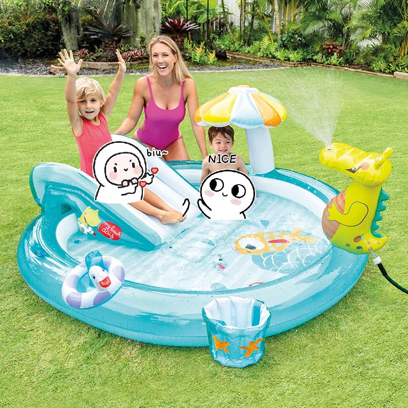 INTEX 57165 Children's Crocodile Garden Inflatable PVC Water Park Pool with Slide Spraying Water for Kids
