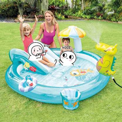 INTEX 57165 Children's Crocodile Garden Inflatable PVC Water Park Pool with Slide Spraying Water for Kids