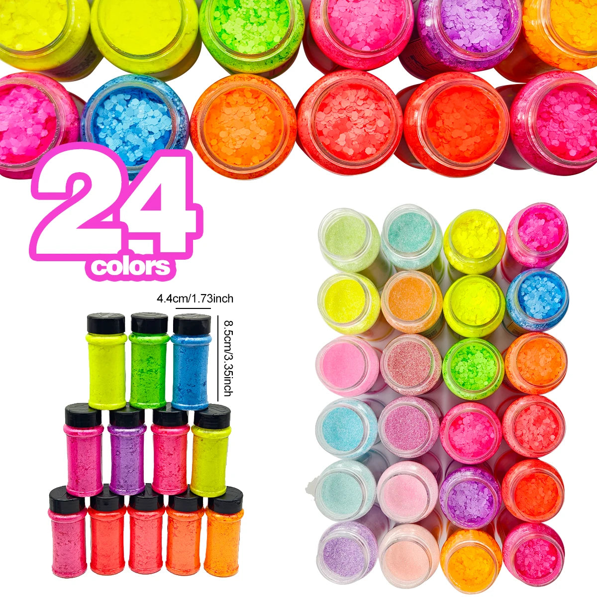Hot Selling Solvent Resistance Mixed Chunky Glitter Bulk Nail Mugs Crafts Polyester Glitter in 2oz 24 Colors in Shaker