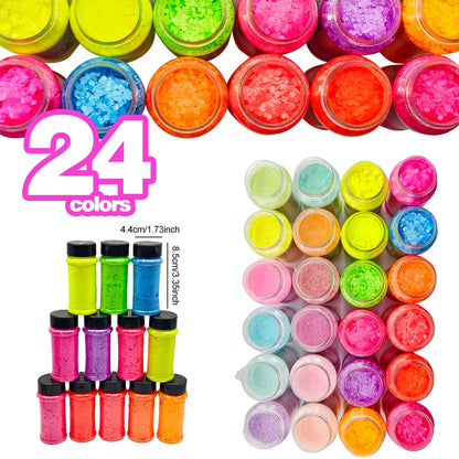 Hot Selling Solvent Resistance Mixed Chunky Glitter Bulk Nail Mugs Crafts Polyester Glitter in 2oz 24 Colors in Shaker