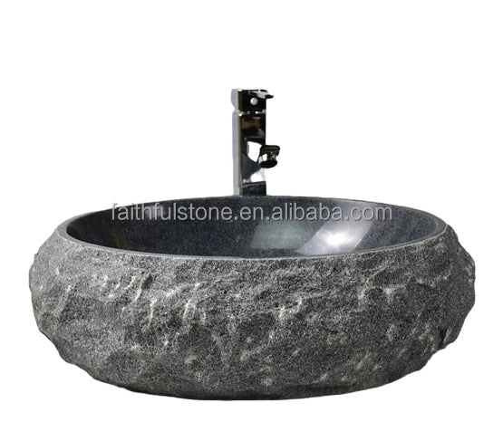 Wholesale 48cm Indoor Outdoor Natural River Lava Stone Vessel Sink Modern Traditional Oval for Bathroom Hotel Villa Hand Wash